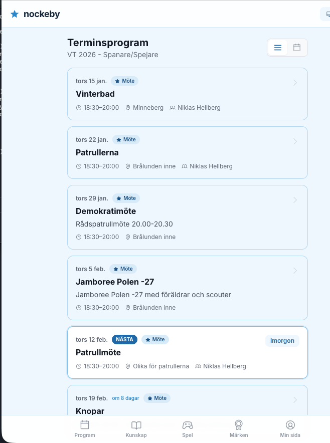 Terminsprogram – ledarvy med tabell