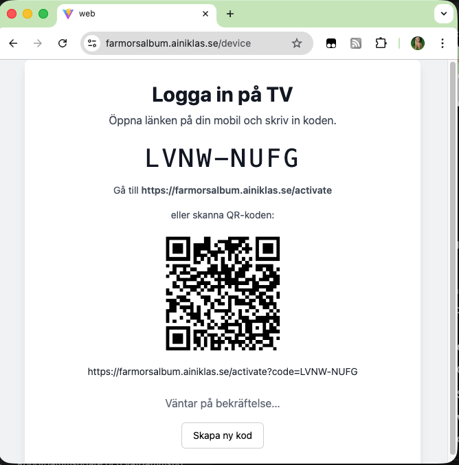 Farmorsalbum - TV-aktivering med kod och QR