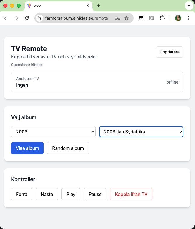 Farmorsalbum - fjärrkontroll för TV-läge