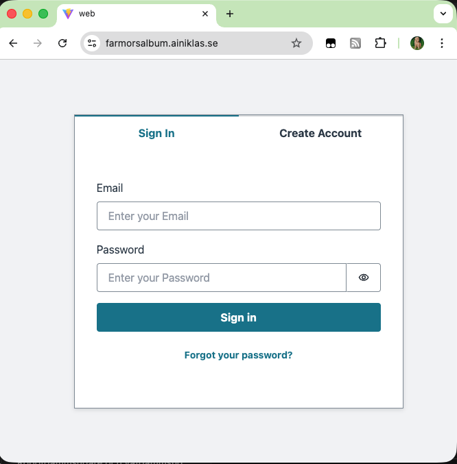 Farmorsalbum - inloggningssida